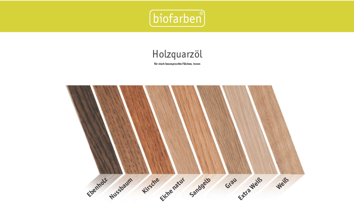 Farbkarte für Biofarben  Holzquarzöl farbig